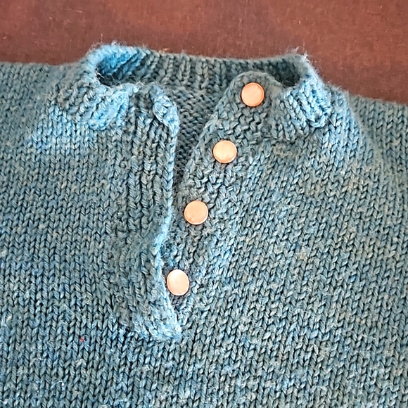 Handmade vintage Kids pullover sweater turquoise pink pearl buttons sweet retro - Picture 4 of 7